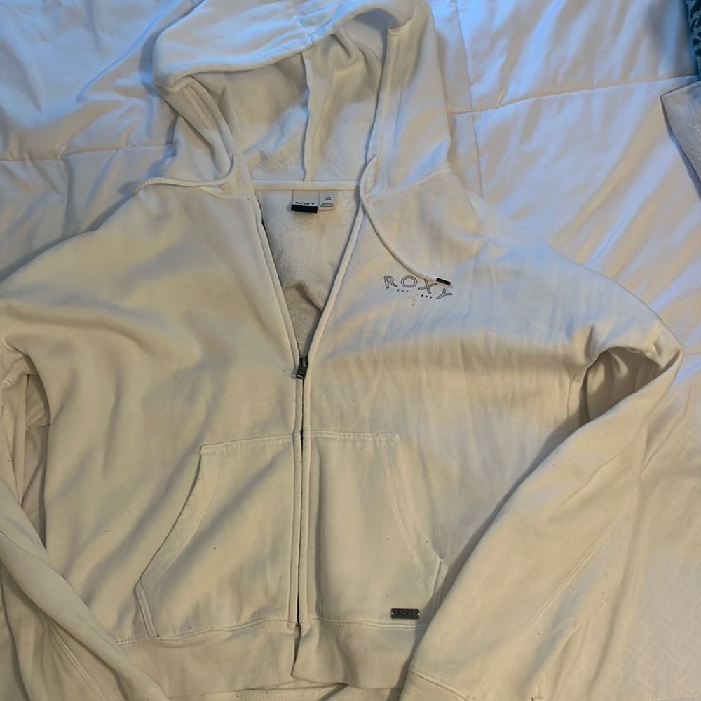 white Roxy Zip Up Hoodie